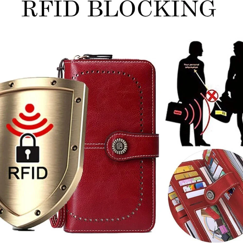 Leather Wallet for Women RFID Blocking Bifold Credit Card Holder Large Capacity